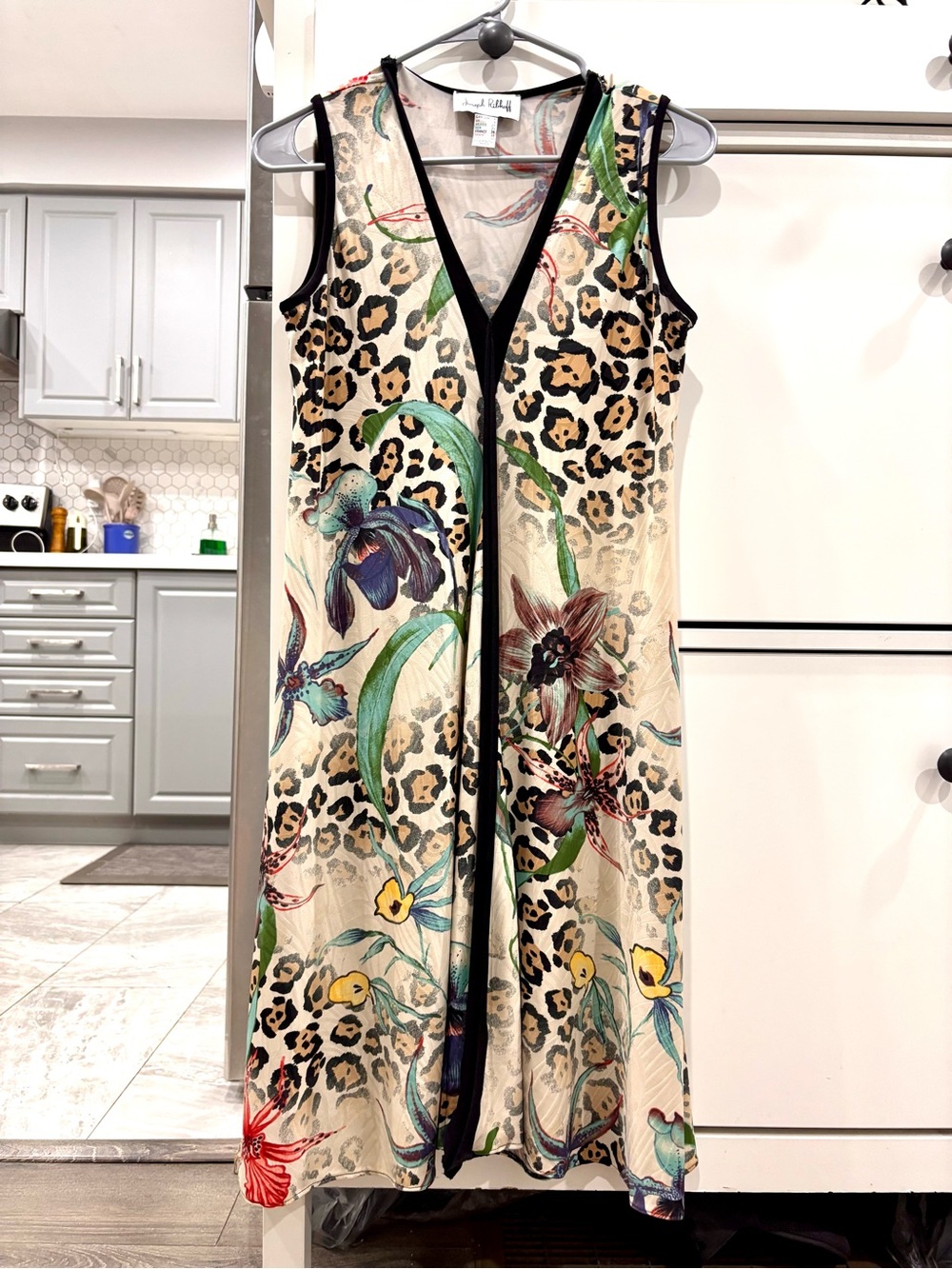 Joseph Ribkoff Animal Print Floral V-Neck Sleeveless Dress -